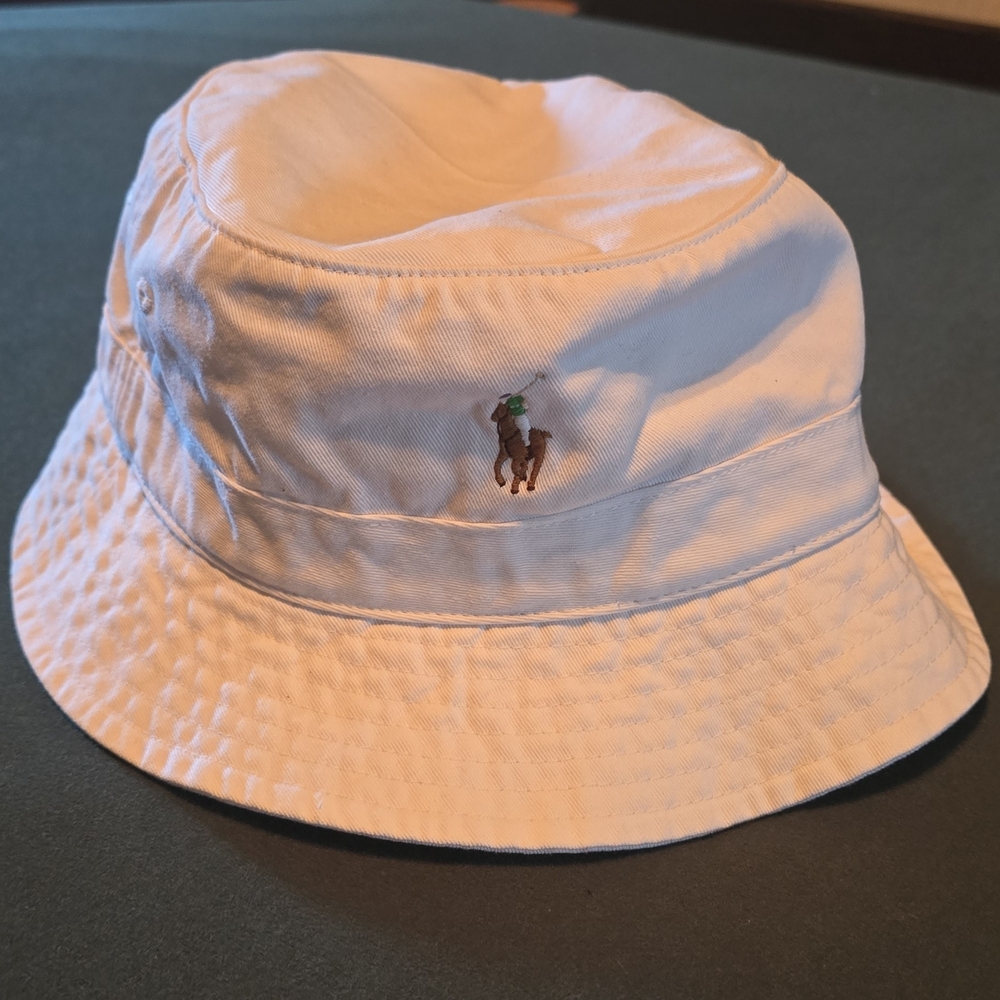 Ralph Lauren White Bucket Hat with Embroidered Logo